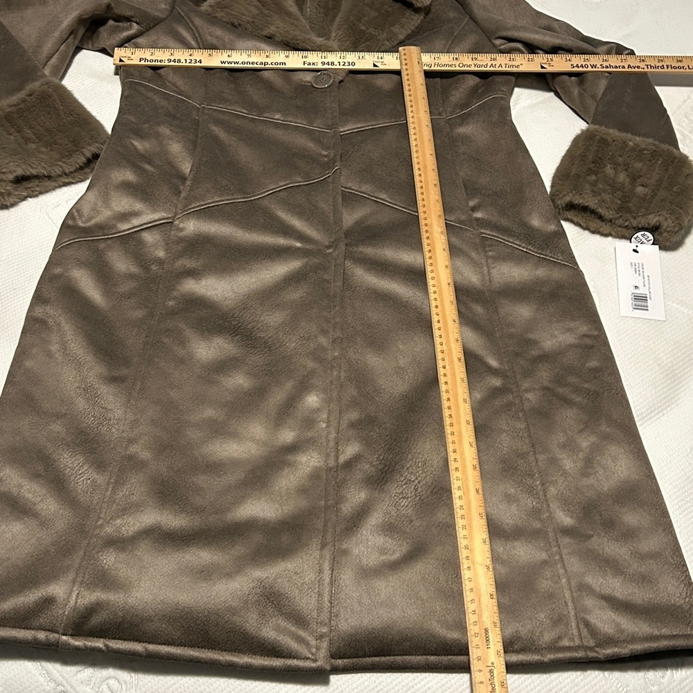 VIA SPIGA DARK TAUPE WOMEN NORTCH COLLAR COAT WITH FAUX FUR TRIM SIZE LARGE NWT - Picture 5 of 16